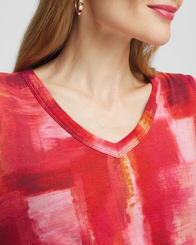 Geometric Print 3/4 Sleeve V-Neck Tee - image 4